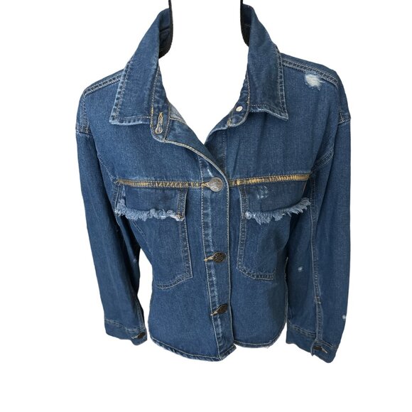 Boom Boom Jeans FAITH Denim Shirt Hi Lo Jean Shacket Custom Painted Size 1X - Picture 4 of 10